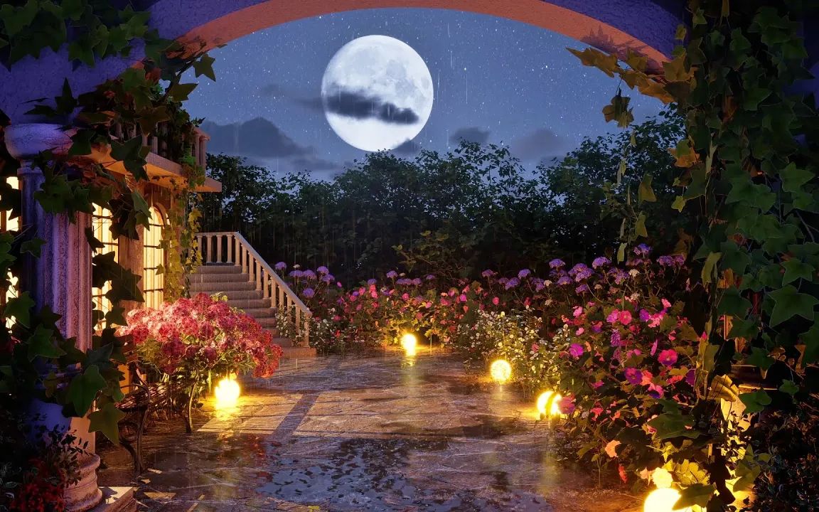 夜晚花园，月光与花朵的交响乐章